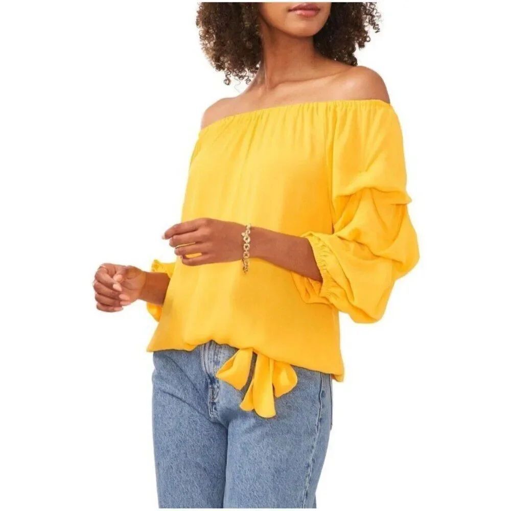 vince camuto solid yellowâlong sleeve Off cold shoulder top Xs